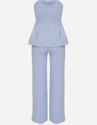 fashion Compleu Albastru Top cu Bască și nasturi decorativi și Pantaloni Largi Palesia