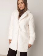 fashion Palton de blană bej deschis la un rând de nasturi cu buzunare și guler elegant Daienna