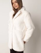 fashion Palton de blană bej deschis la un rând de nasturi cu buzunare și guler elegant Daienna
