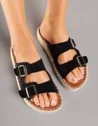 fashion Papuci Negre decorate cu împletitură din iută și catarame Calisses