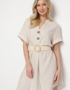 fashion Rochie Bej deschis din bumbac cu croială dreaptă cu mânecă scurtă și nasturi Elaniwen