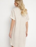 fashion Rochie Bej deschis din bumbac cu croială dreaptă cu mânecă scurtă și nasturi Elaniwen
