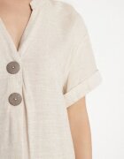 fashion Rochie Bej deschis din bumbac cu croială dreaptă cu mânecă scurtă și nasturi Elaniwen