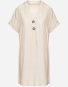 fashion Rochie Bej deschis din bumbac cu croială dreaptă cu mânecă scurtă și nasturi Elaniwen
