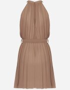 fashion Rochie bej plisată mini cu curea textilă cu închidere la gât Xaliarra