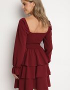 fashion Rochie Evazată Bordo cu Volane și Mâneci Bufante Semithara