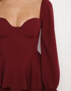 fashion Rochie Evazată Bordo cu Volane și Mâneci Bufante Semithara