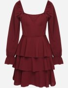 fashion Rochie Evazată Bordo cu Volane și Mâneci Bufante Semithara