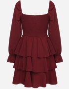 fashion Rochie Evazată Bordo cu Volane și Mâneci Bufante Semithara