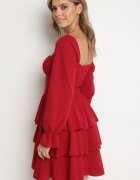 fashion Rochie Evazată Roșie cu Volane și Mâneci Bufante Semithara