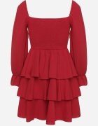 fashion Rochie Evazată Roșie cu Volane și Mâneci Bufante Semithara