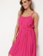 fashion Rochie Fucsia cu Bretele Reglabile cu Curea din Material Textil Liata