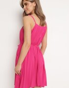 fashion Rochie Fucsia cu Bretele Reglabile cu Curea din Material Textil Liata