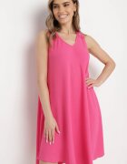 fashion Rochie Fucsia Netedă Midi cu bretele cu decolteu triunghiular Voriala