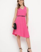 fashion Rochie Fucsia Netedă Midi cu bretele cu decolteu triunghiular Voriala