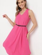 fashion Rochie Fucsia Netedă Midi cu bretele cu decolteu triunghiular Voriala