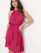 fashion Rochie Fucsia Plisată Mini cu curea textilă cu închidere la gât Xaliarra