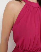 fashion Rochie Fucsia Plisată Mini cu curea textilă cu închidere la gât Xaliarra