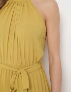 fashion Rochie Galbenă Plisată Mini cu Curea din material cu Închidere la gât Xaliarra