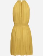 fashion Rochie Galbenă Plisată Mini cu Curea din material cu Închidere la gât Xaliarra
