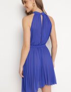 fashion Rochie mini bleumarin plisată cu curea din material textil cu închidere la gât Xaliarra