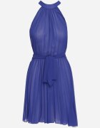 fashion Rochie mini bleumarin plisată cu curea din material textil cu închidere la gât Xaliarra