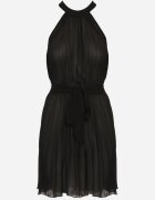 fashion Rochie Mini Plisată Neagră cu curea din material cu închidere la gât Xaliarra