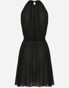fashion Rochie Mini Plisată Neagră cu curea din material cu închidere la gât Xaliarra