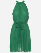 fashion Rochie Mini Plisată Verde cu Curea din Material cu Închidere la Gât Xaliarra