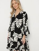 fashion Rochie tip cămașă Neagră Din viscoză Decorată Cu volane Cu frunze Edivonia
