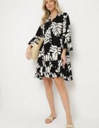 fashion Rochie tip cămașă Neagră Din viscoză Decorată Cu volane Cu frunze Edivonia