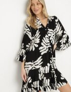 fashion Rochie tip cămașă Neagră Din viscoză Decorată Cu volane Cu frunze Edivonia