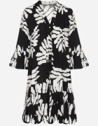 fashion Rochie tip cămașă Neagră Din viscoză Decorată Cu volane Cu frunze Edivonia