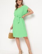 fashion Rochie Verde deschis cu Mânecă Scurtă și Curea din material Ellata