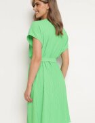 fashion Rochie Verde deschis cu Mânecă Scurtă și Curea din material Ellata