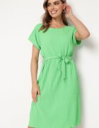 fashion Rochie Verde deschis cu Mânecă Scurtă și Curea din material Ellata