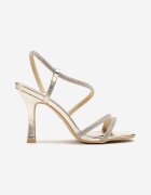 fashion Sandale aurii cu toc cui cu barete cu zirconii Canileas