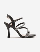 fashion Sandale Negre cu Toc Stiletto cu Barete cu Strasuri Dalirisse