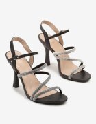 fashion Sandale Negre cu Toc Stiletto cu Barete cu Strasuri Dalirisse