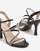 fashion Sandale Negre cu Toc Stiletto cu Barete cu Strasuri Dalirisse