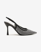 fashion Sandale Negre cu zirconiu cu toc stiletto cu vârf ascuțit și călcâi descoperit Penvia