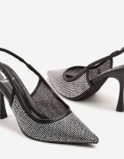 fashion Sandale Negre cu zirconiu cu toc stiletto cu vârf ascuțit și călcâi descoperit Penvia