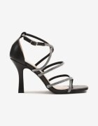 fashion Sandale Stiletto Negre de cocktail cu barete și cu pietre Elisovas