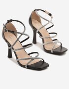 fashion Sandale Stiletto Negre de cocktail cu barete și cu pietre Elisovas