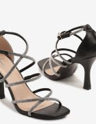 fashion Sandale Stiletto Negre de cocktail cu barete și cu pietre Elisovas