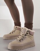 fashion Sneakers bej închis cu talpă groasă cu blană Alweda