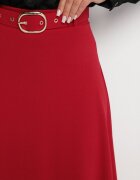fashion station Fustă Evazată Bordo cu Talie Înaltă Decorată cu Cureaua cu Cataramă Lobir