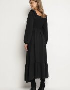 fashion station Rochie Neagră Lungă Evazată cu Volane Decorative Ferellia
