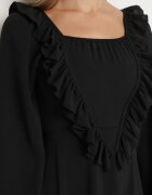 fashion station Rochie Neagră Lungă Evazată cu Volane Decorative Ferellia