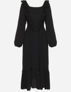 fashion station Rochie Neagră Lungă Evazată cu Volane Decorative Ferellia